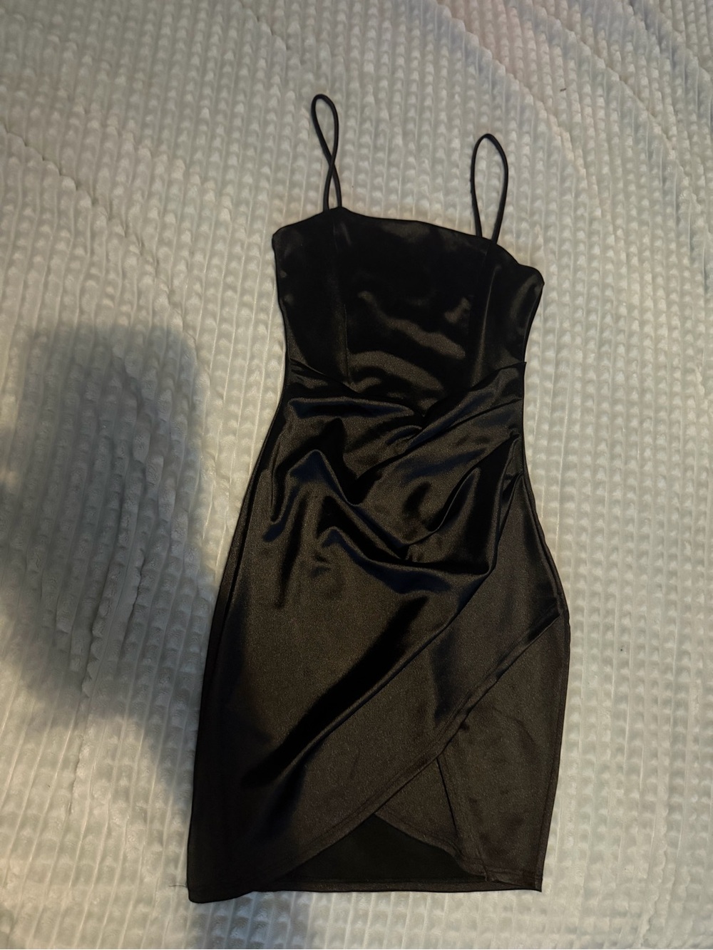 Windsor Black Satin Spaghetti-Strap Mini Dress